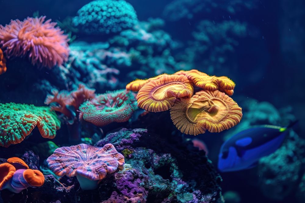 Underwater photo of corals animal aquarium outdoors.