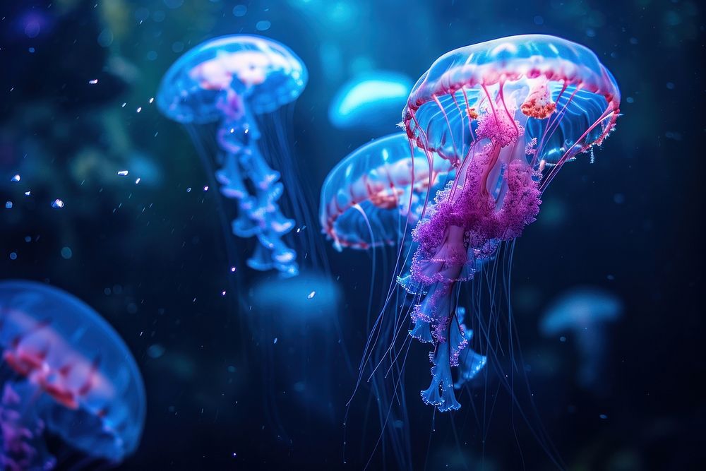 Underwater photo of jellyfishes animal marine invertebrate.
