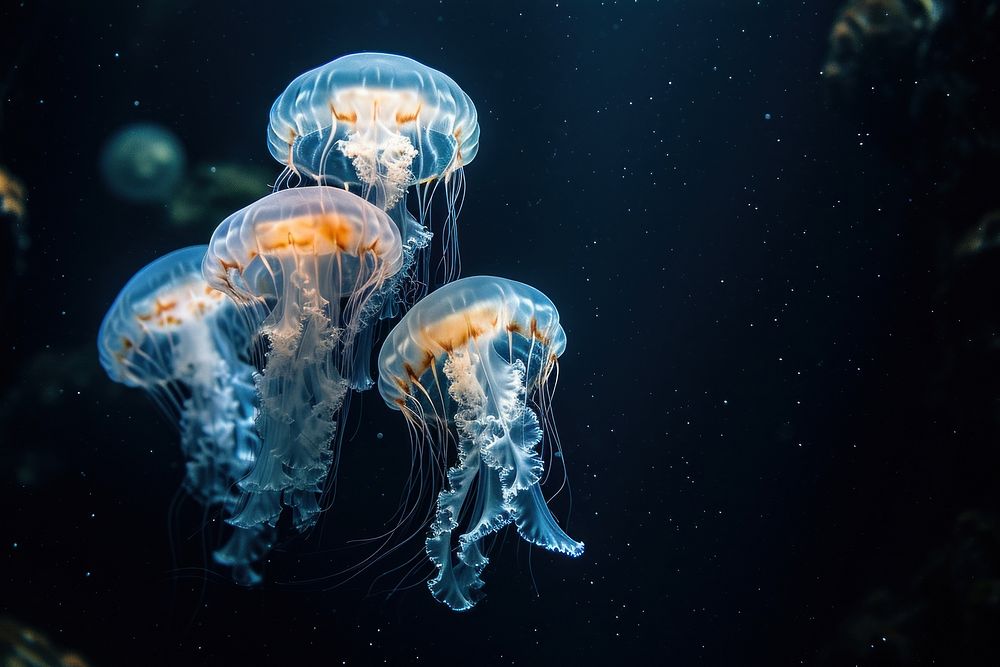 Underwater photo of jellyfishes animal marine invertebrate.