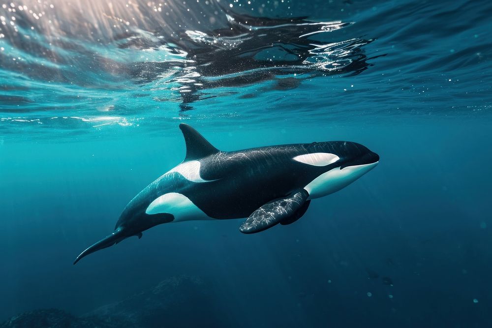 Underwater photo of natural orca animal outdoors mammal.
