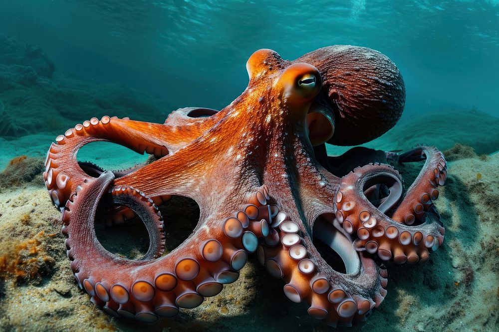 Underwater photo of octopus animal marine fish.