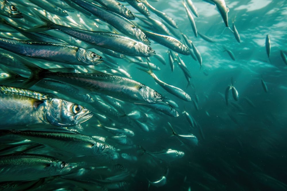 Underwater photo of sardines animal marine fish.