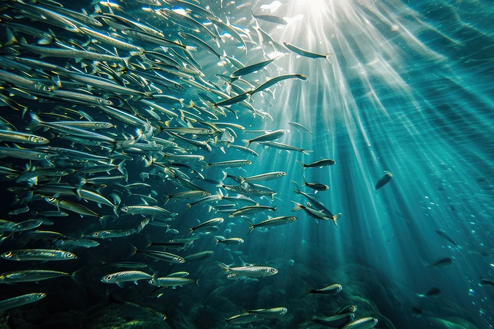 Underwater photo of sardines animal outdoors nature.