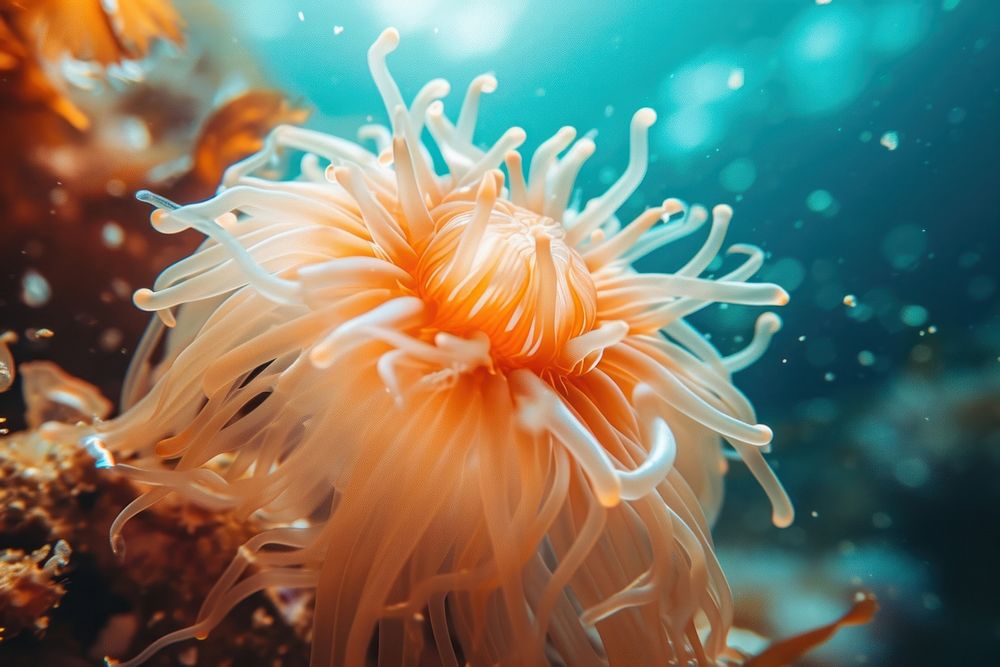 Underwater photo of sea anemone outdoors nature marine.