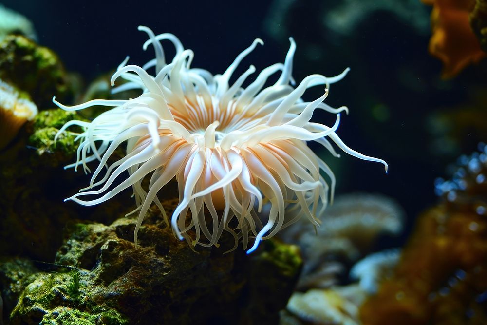 Underwater photo of sea anemone animal outdoors aquatic.
