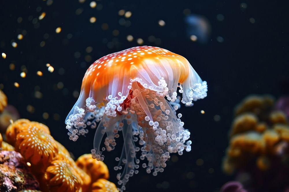 Underwater photo of sea life animal jellyfish outdoors.