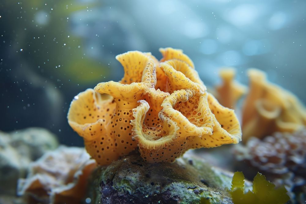 Underwater photo of sea sponge animal outdoors nature.