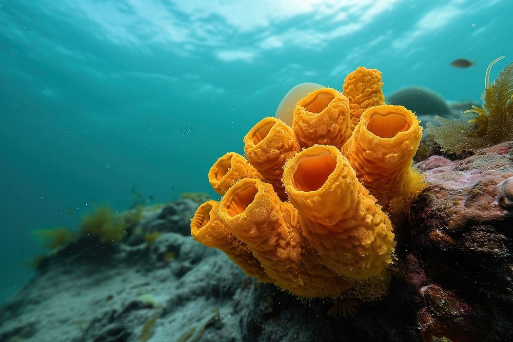 Underwater photo of sea sponge outdoors nature marine.