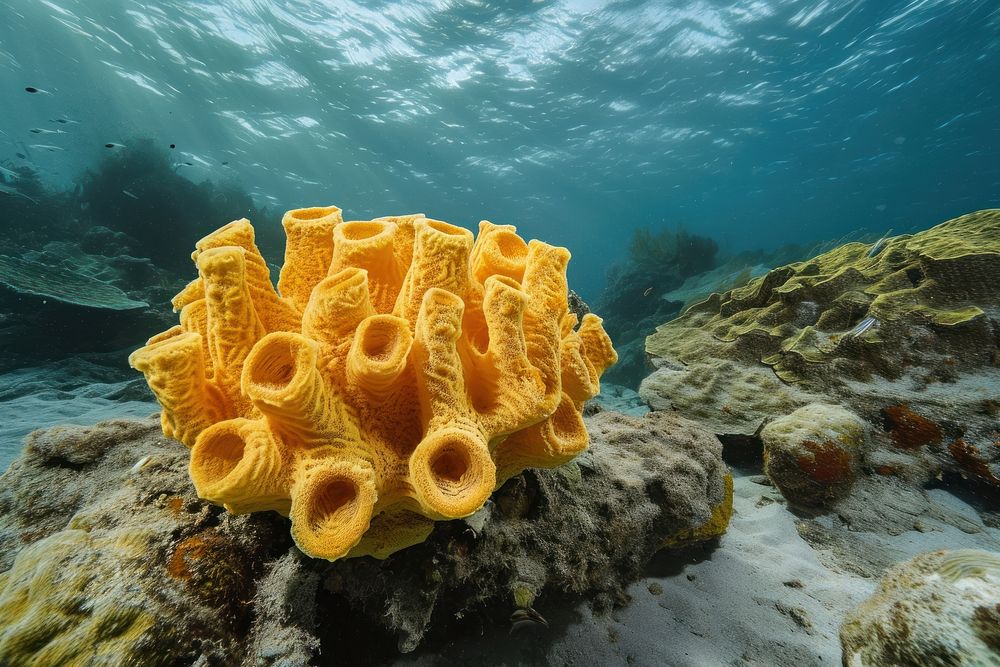 Underwater photo of sea sponge animal wildlife outdoors.