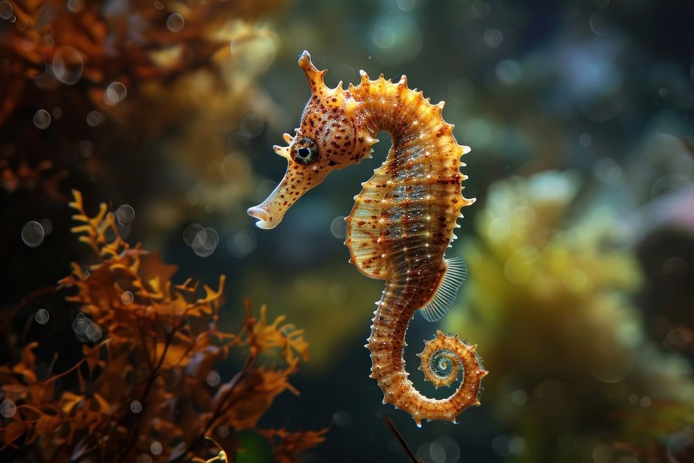 Underwater photo of seahorse animal marine invertebrate.