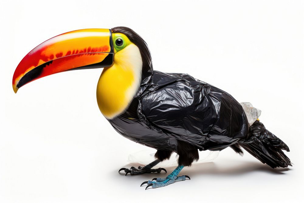 Plastic wrapping over a toucan animal bird beak.