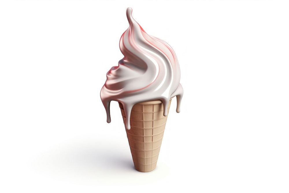 Ice cream cone melting dessert food white background.