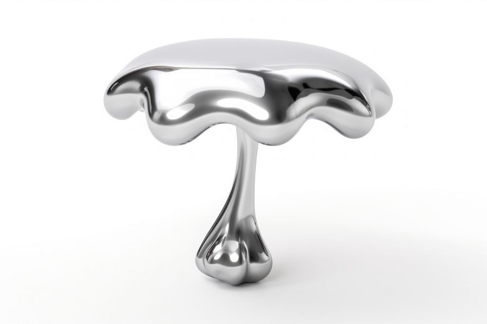 Mushroom melting silver metal white background.