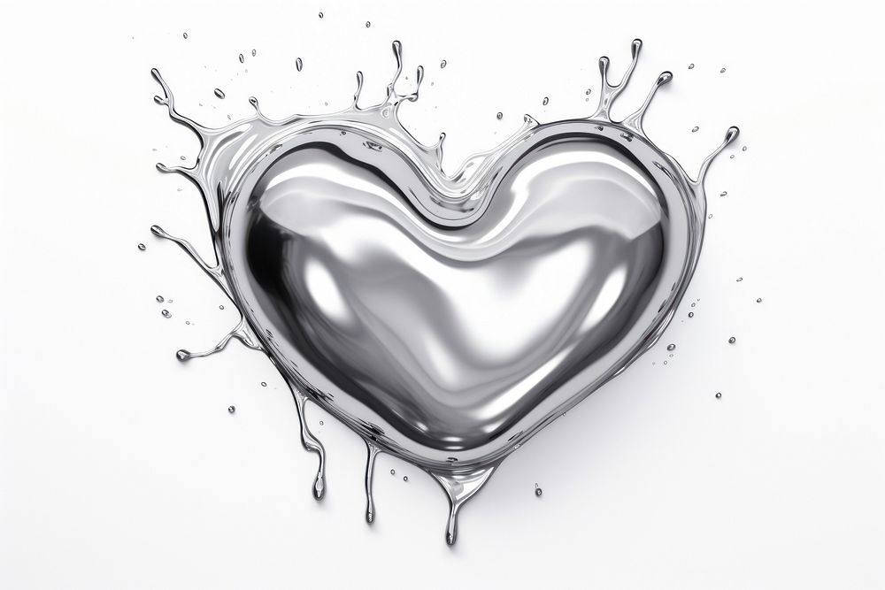 Heart melting silver metal white background.