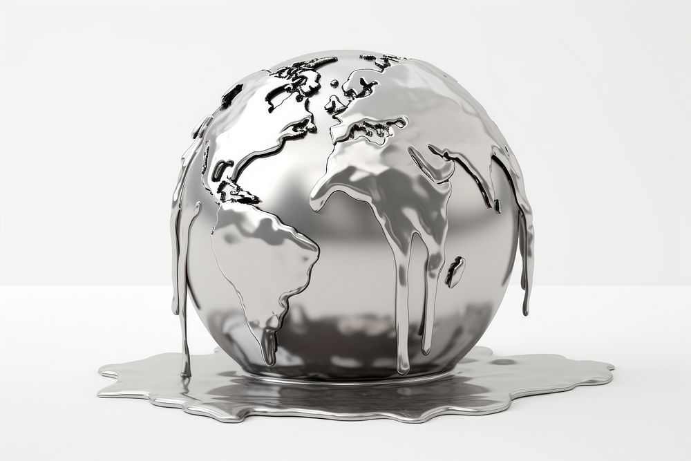 Melting floating earth sphere globe reflection.