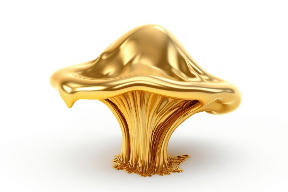 Melting mushroom fungus gold white background.