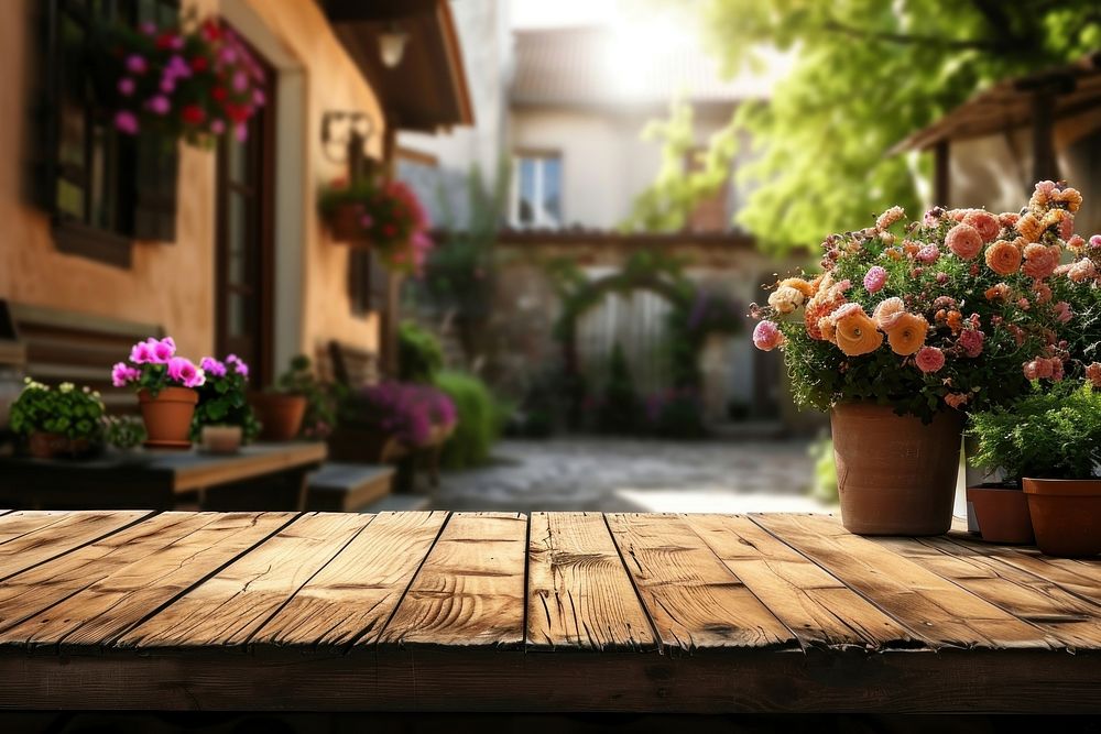 Garden background table wood architecture.