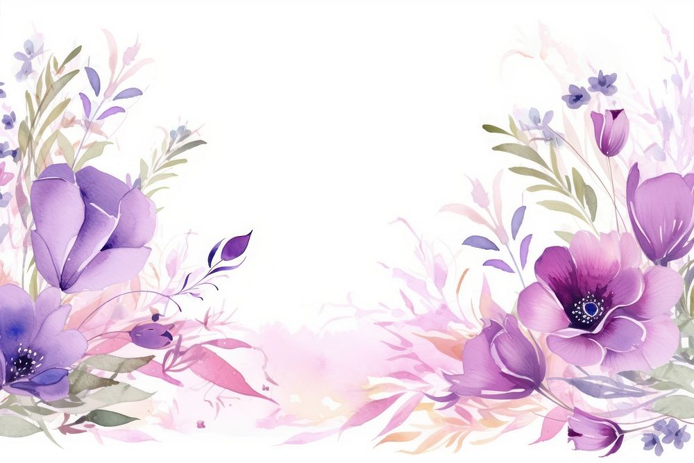 Bouquet border frame purple painting pattern.