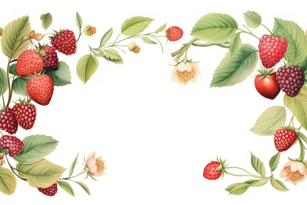 Cute berries border strawberry raspberry fruit.