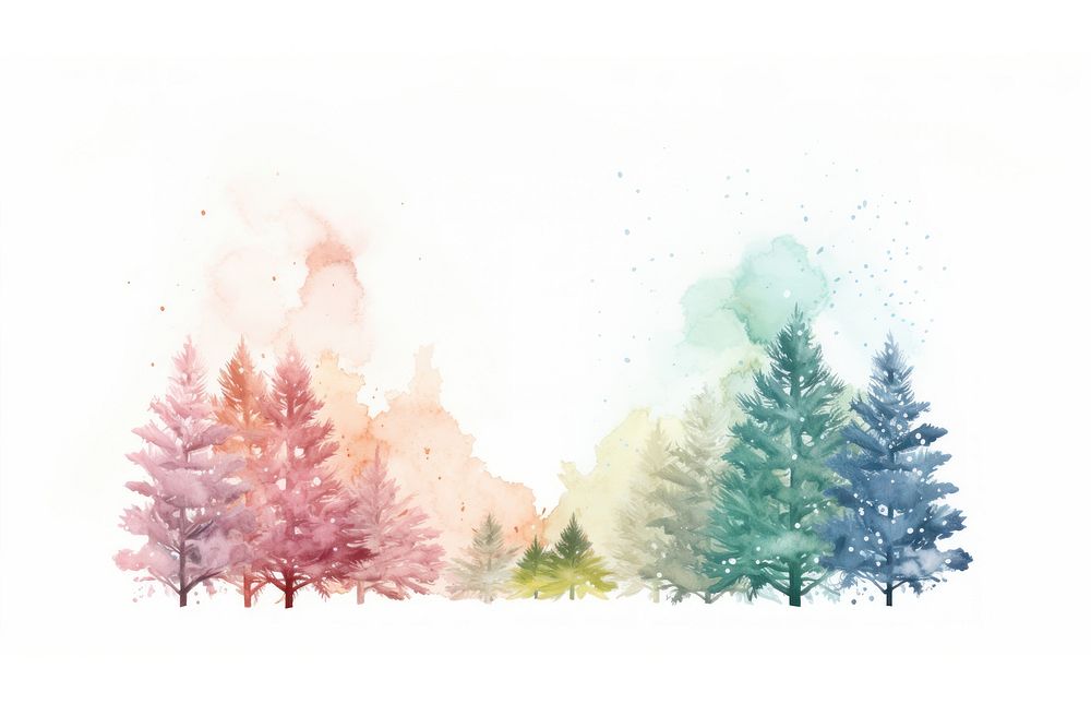 Cute pastel fir tree border outdoors painting nature.