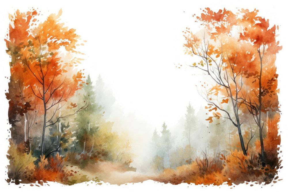 Autumn forest border painting land landscape.