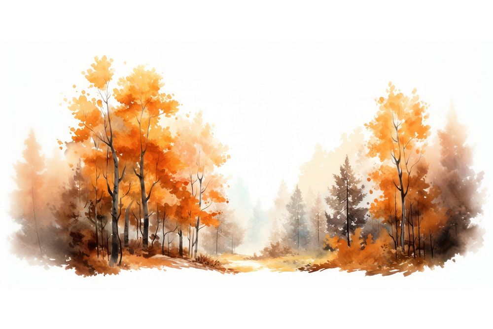 Autumn forest border landscape painting outdoors.