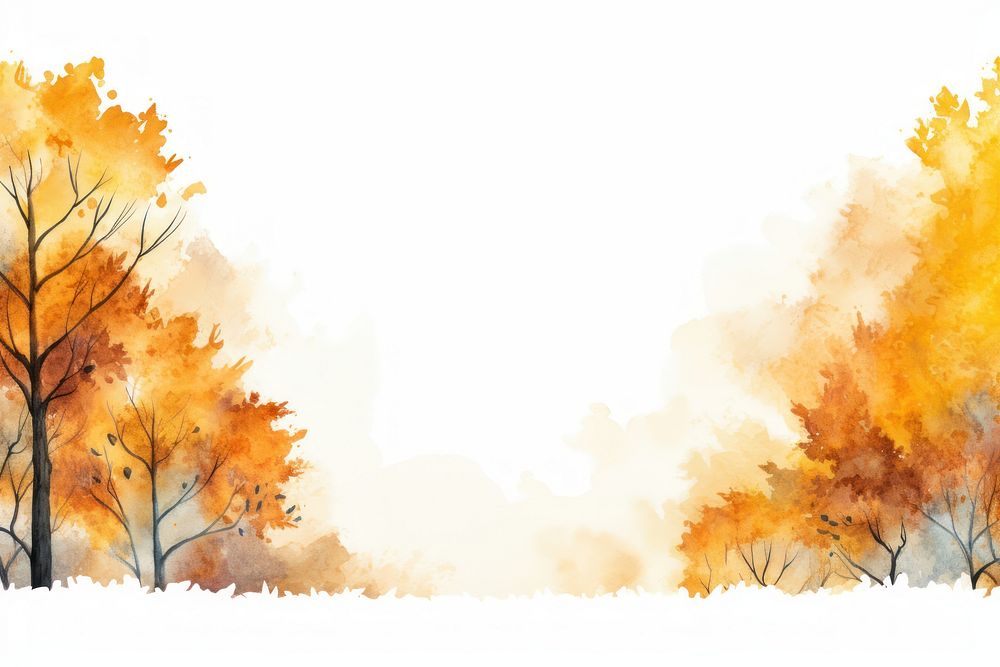 Autumn trees border outdoors painting nature.
