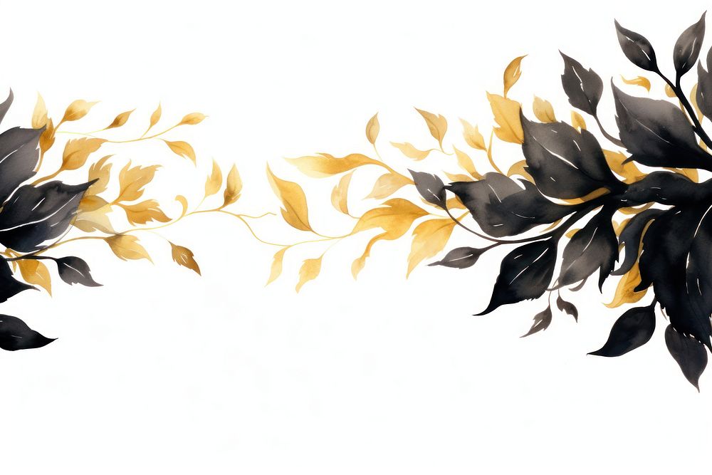 Black and gold leaves border painting pattern plant.