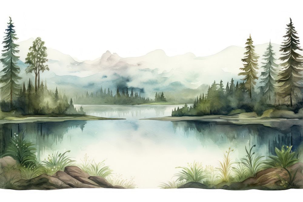 Lake landscape border wilderness outdoors painting.
