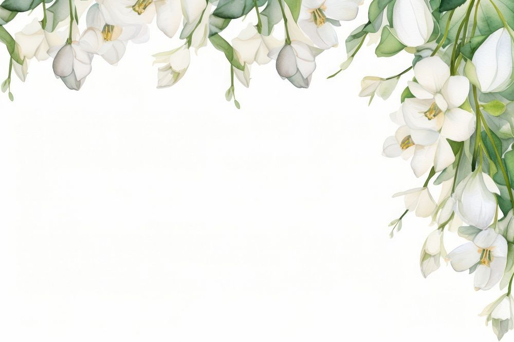 Minimal white freesia flowers border plant petal backgrounds.