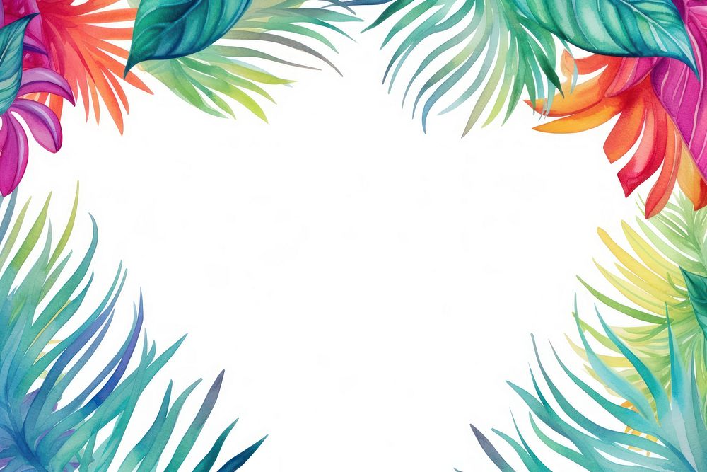 Neon tropical leaves border painting pattern nature.