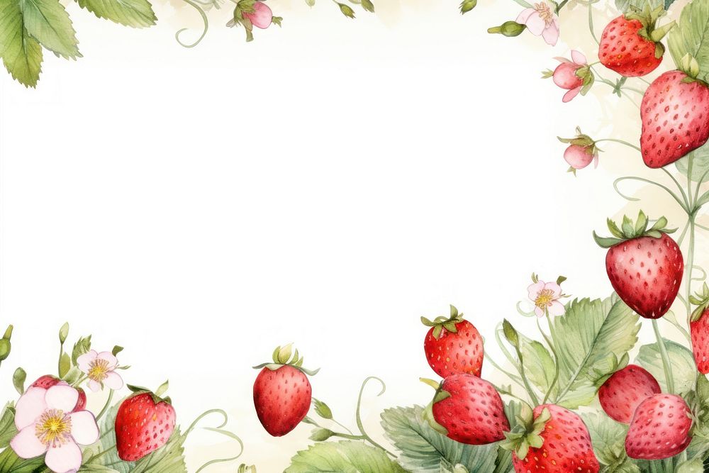 Strawberry border painting fruit plant.