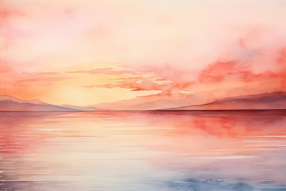 Sunset lake border landscape outdoors painting.