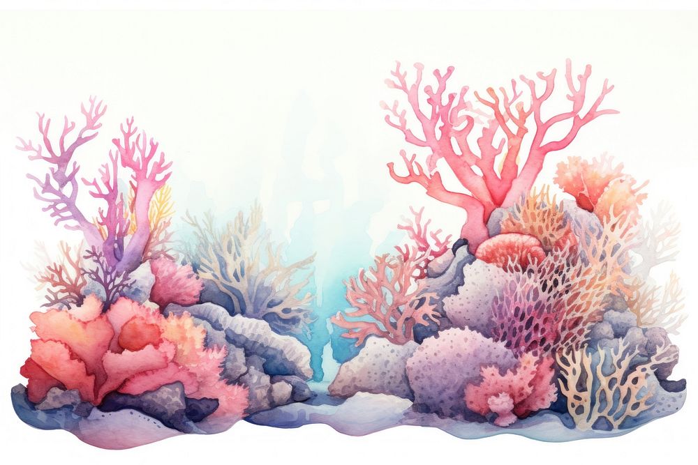 Pastel coral reef border outdoors aquarium nature.