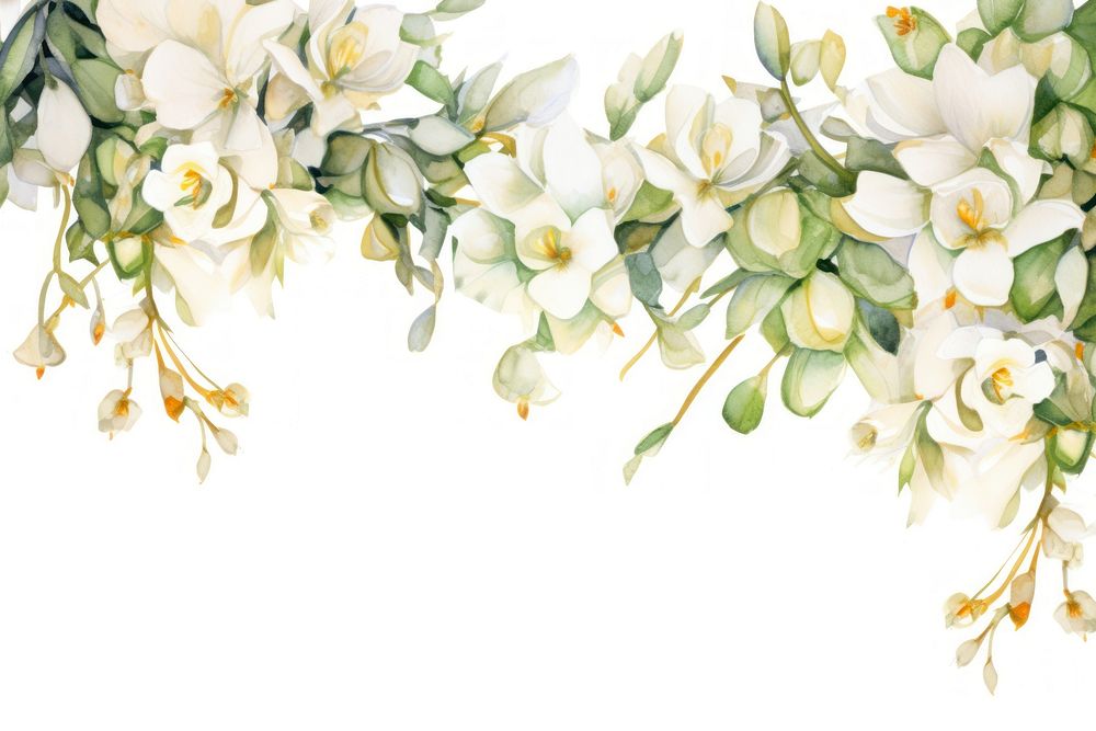 White freesia flowers border painting plant freshness.
