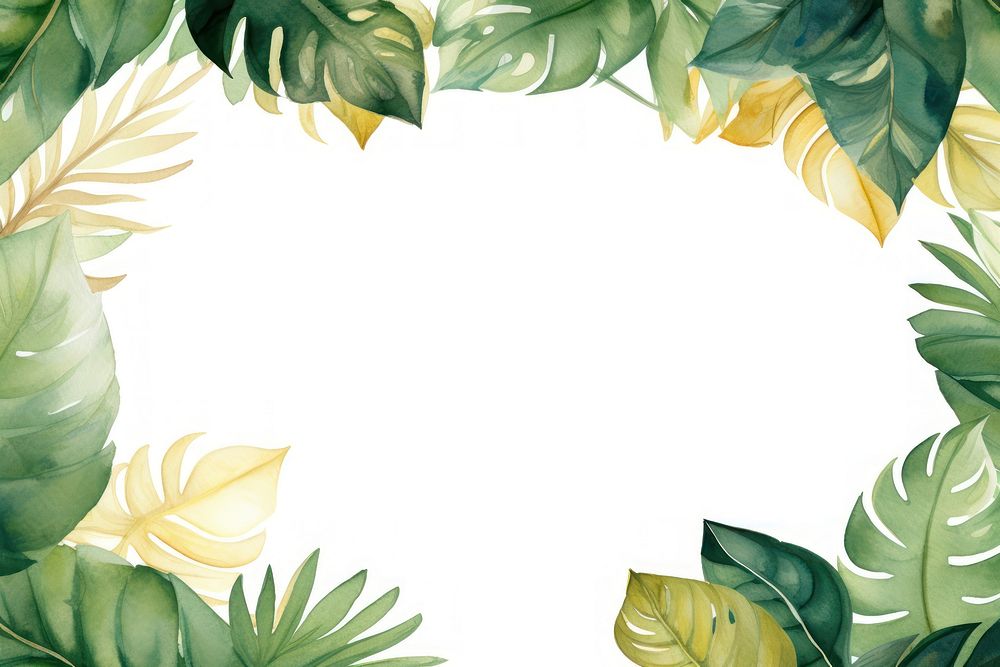Tropical green and gold leaves border pattern nature plant.