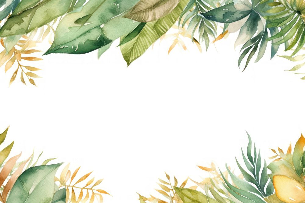 Tropical green and gold leaves border painting pattern nature.