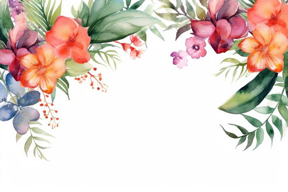 Tropical leaves and flowers border painting pattern plant.