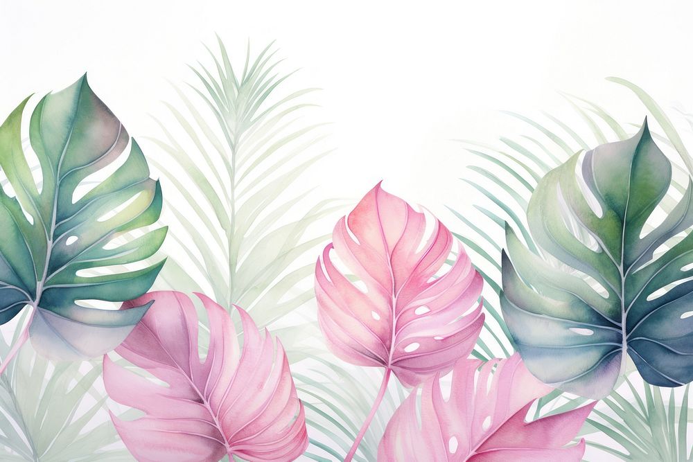 Pastel tropical leaves painting pattern plant.