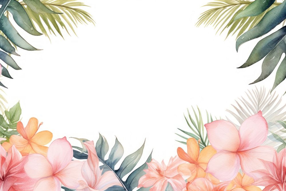 Tropical leaves flowers outdoors painting pattern.