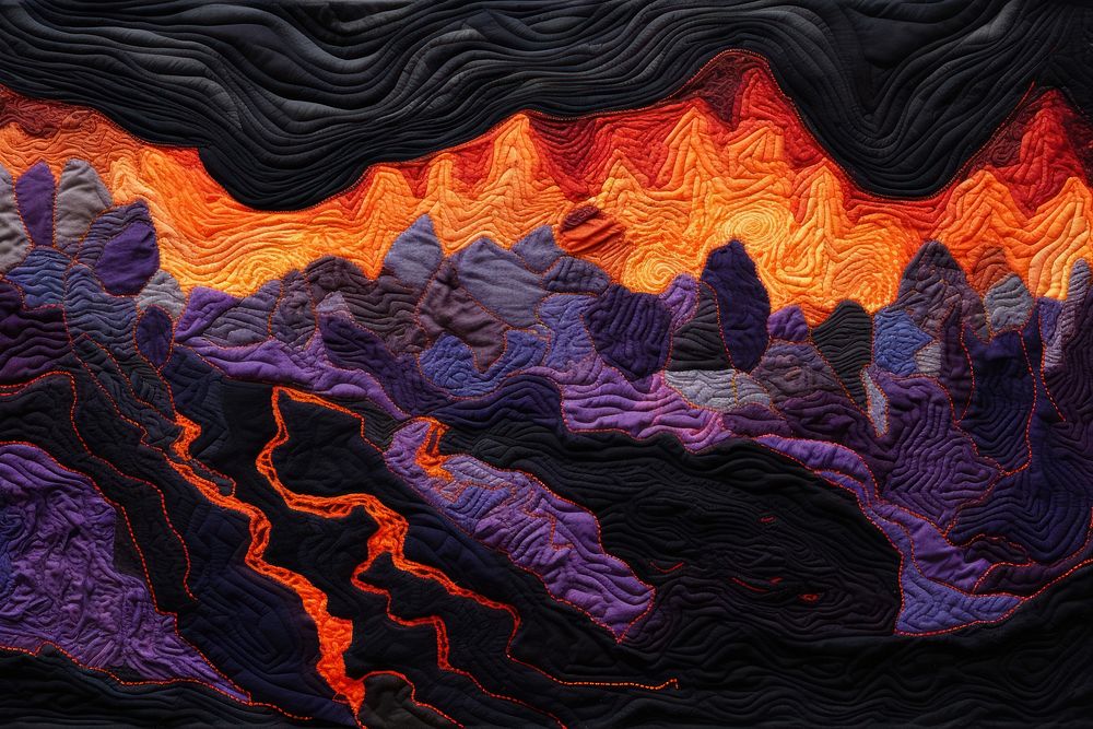 Ultraviolet burning lava landscape mountain volcano.