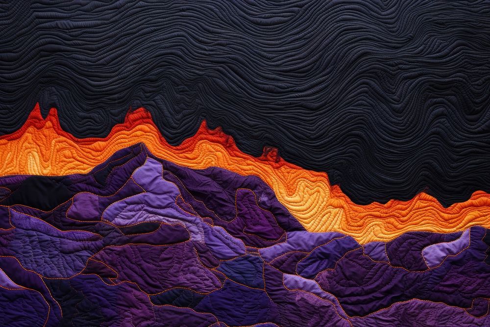 Ultraviolet burning lava landscape mountain volcano.