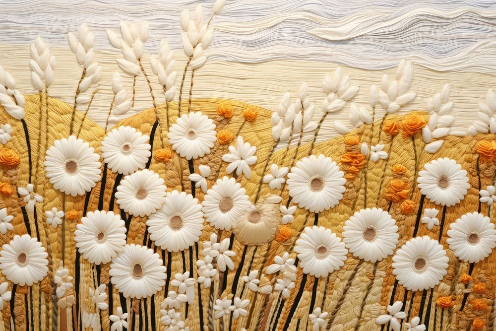 Wheat repeated pattern embroidery flower plant.