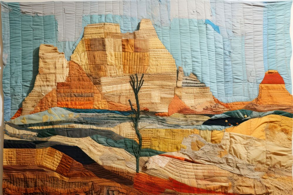 Castle in desert painting quilt land.