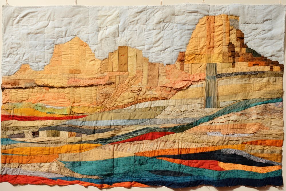 Castle in desert quilt art backgrounds.
