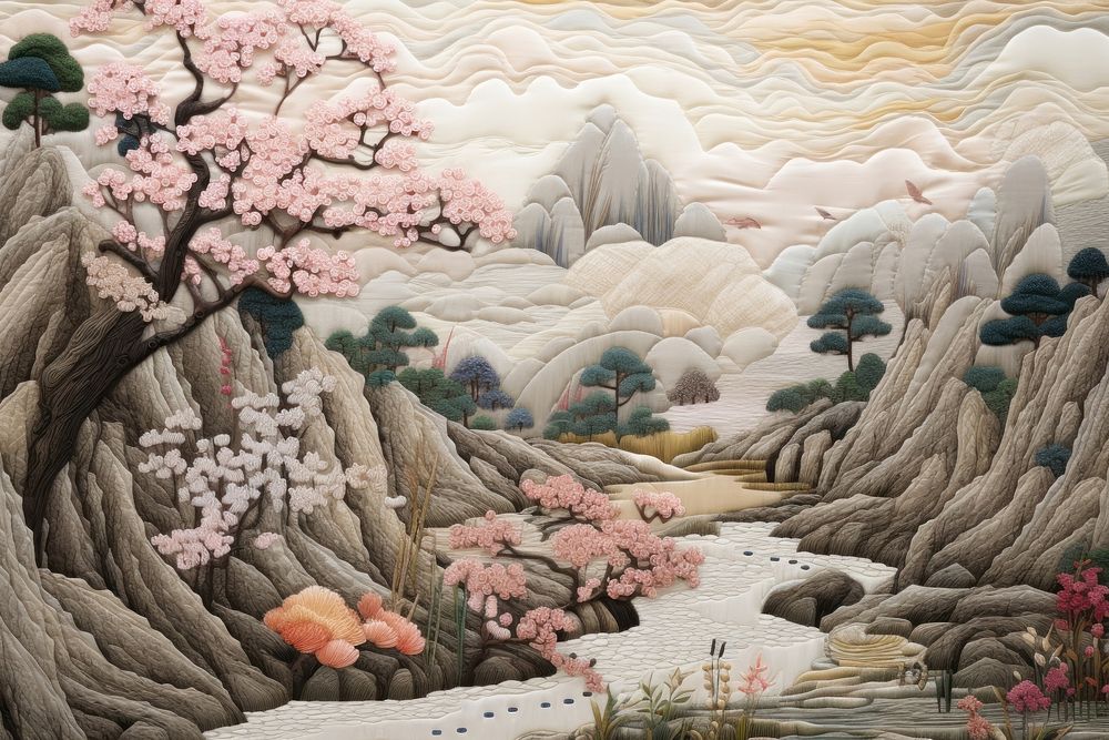 Chinese pattern landscape painting plant.