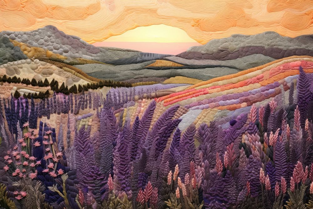 Landscape lavender outdoors painting.