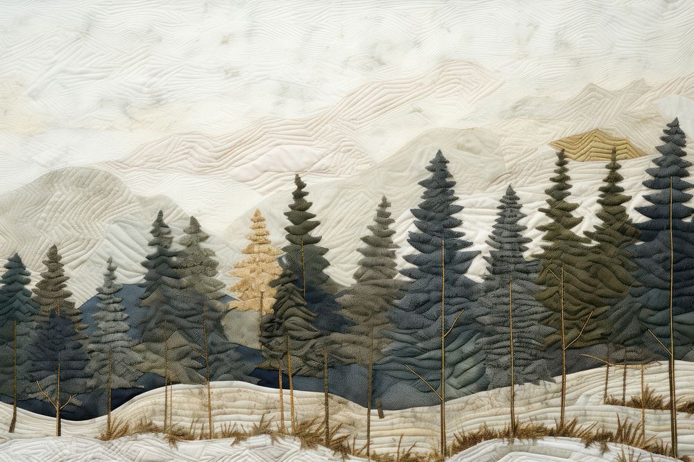 Nighttime pine forest landscape painting plant.