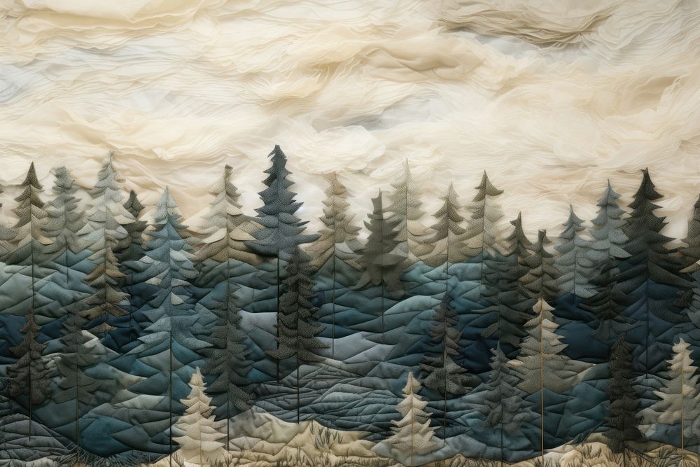 Nighttime pine forest landscape plant quilt.