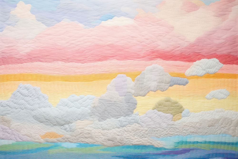 Pastel cloudy sky landscape painting art.